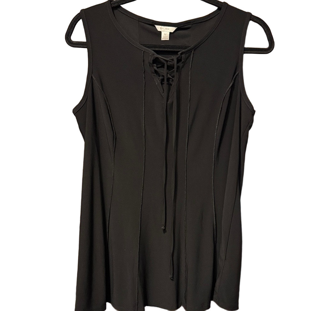 Cato Black Sleeveless Blouse Laced-Up Keyhole